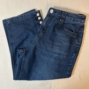 Women’s Christopher & Banks Dark Blue Denim Capri Cropped Jeans Rhinestones
